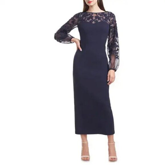 JS Collections Navy Blue Sammi Soutache Long Sleeve Cocktail Dress